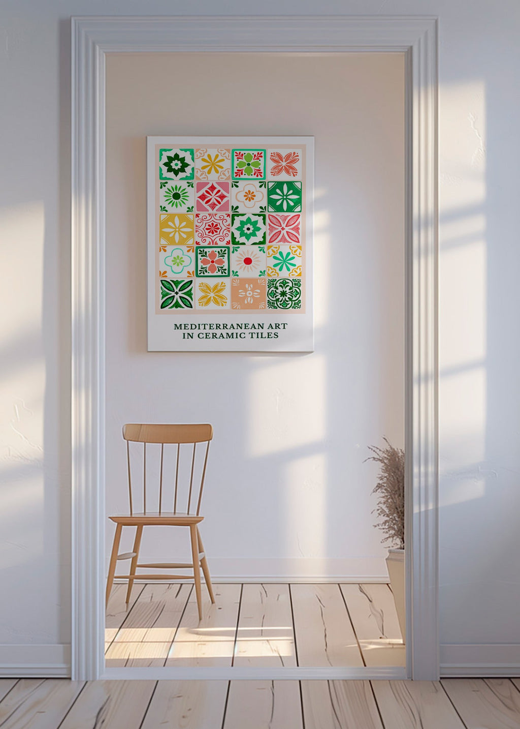 Lámina botánica con azulejos mediterráneos – Canvas