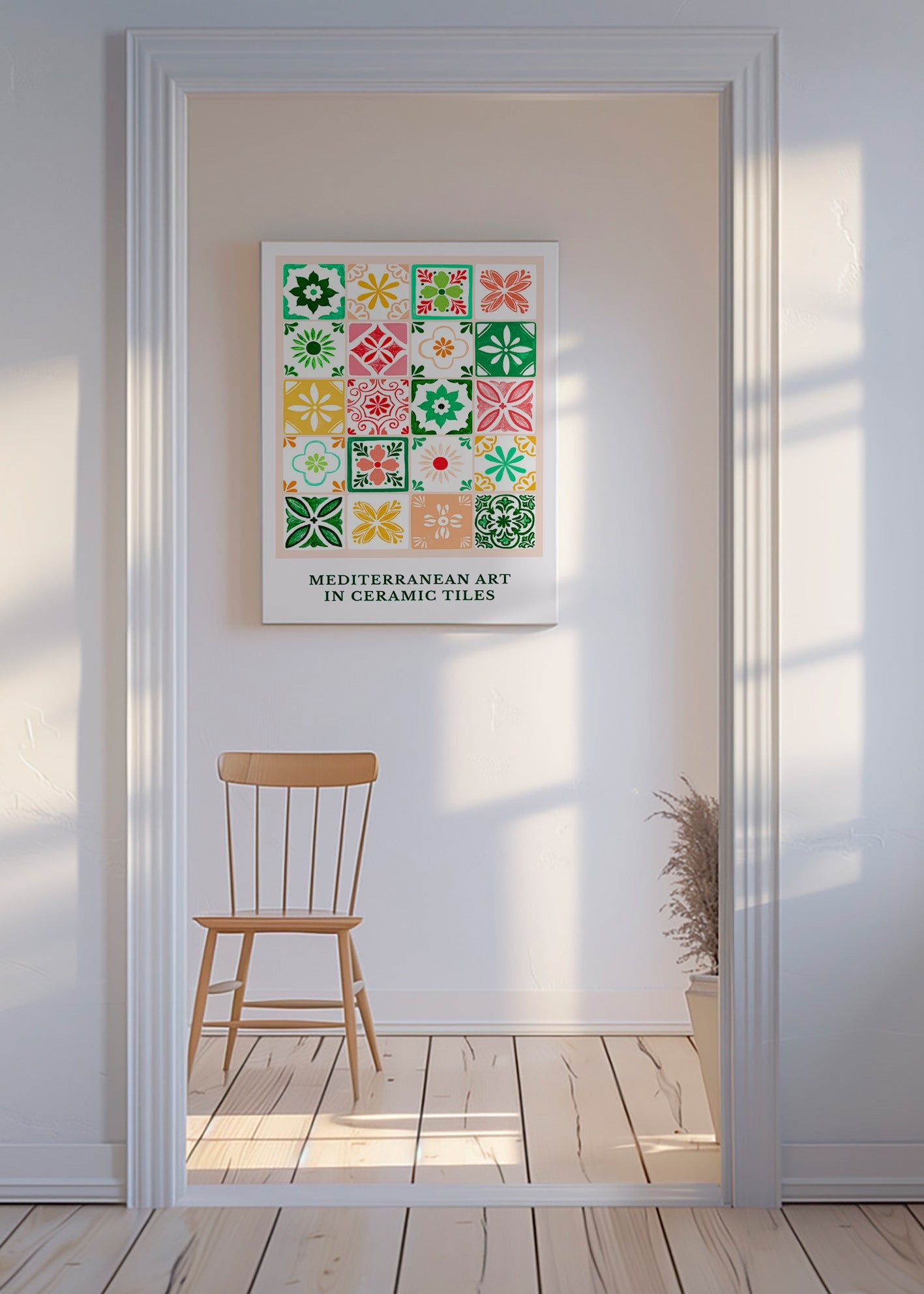 Lámina botánica con azulejos mediterráneos – Canvas