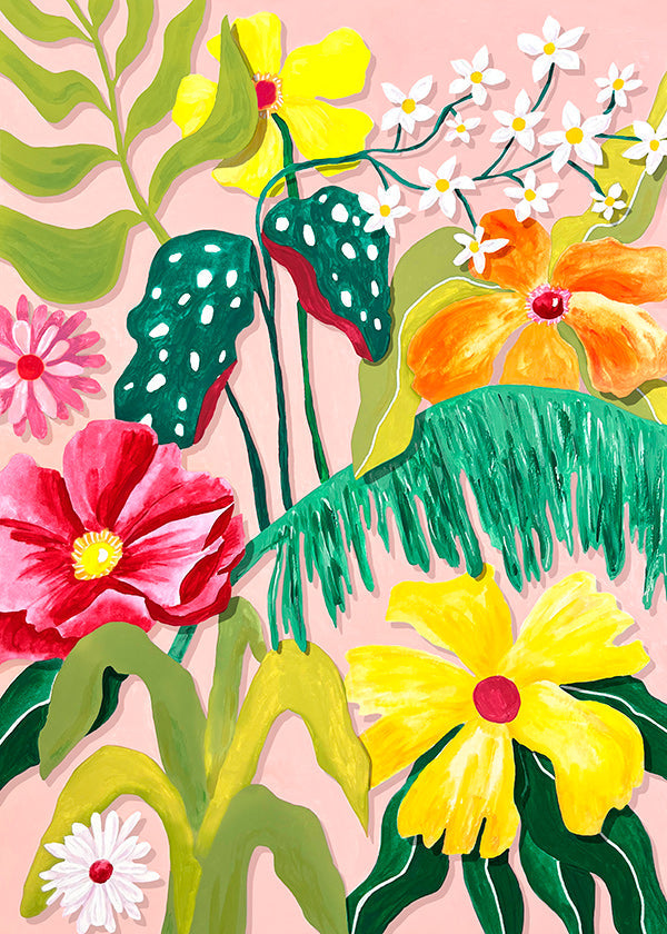 Lámina botánica con flores coloridas