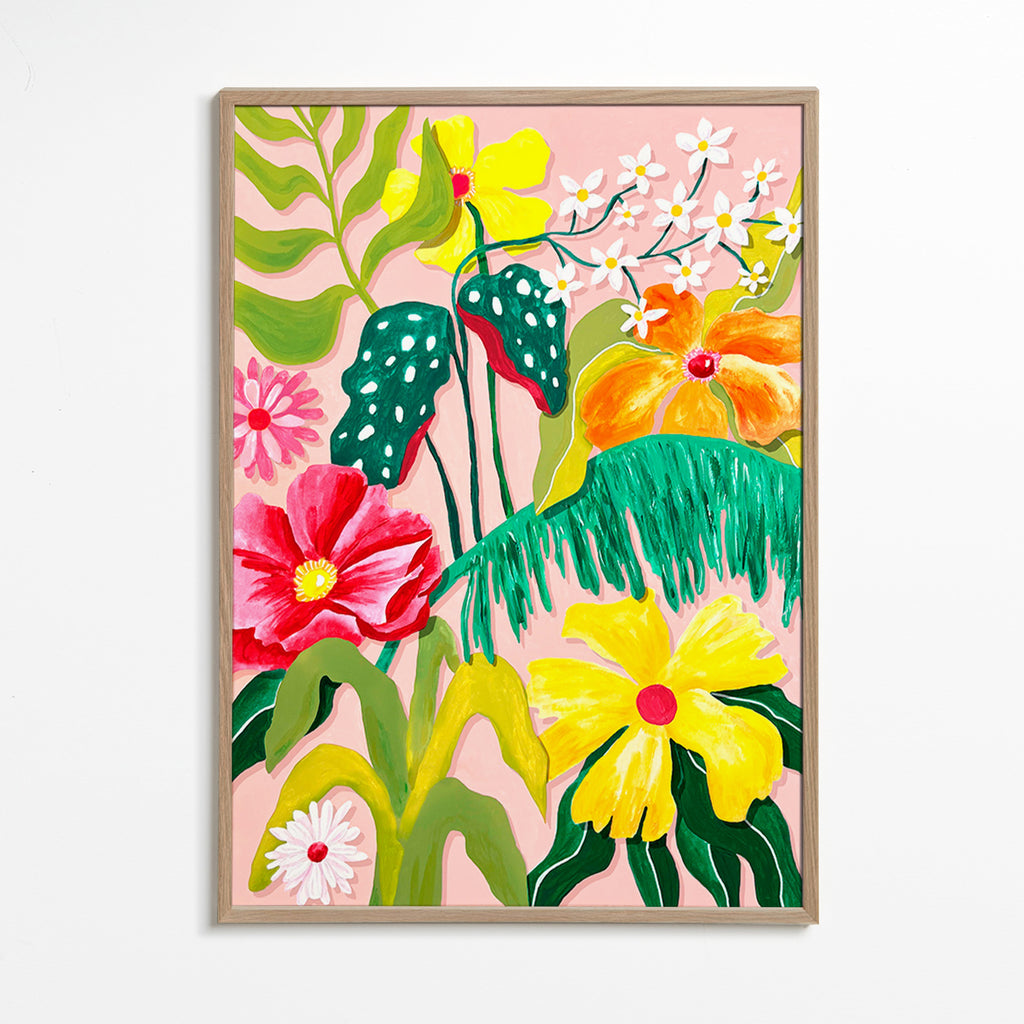 Lámina botánica con flores coloridas – Oak Frame