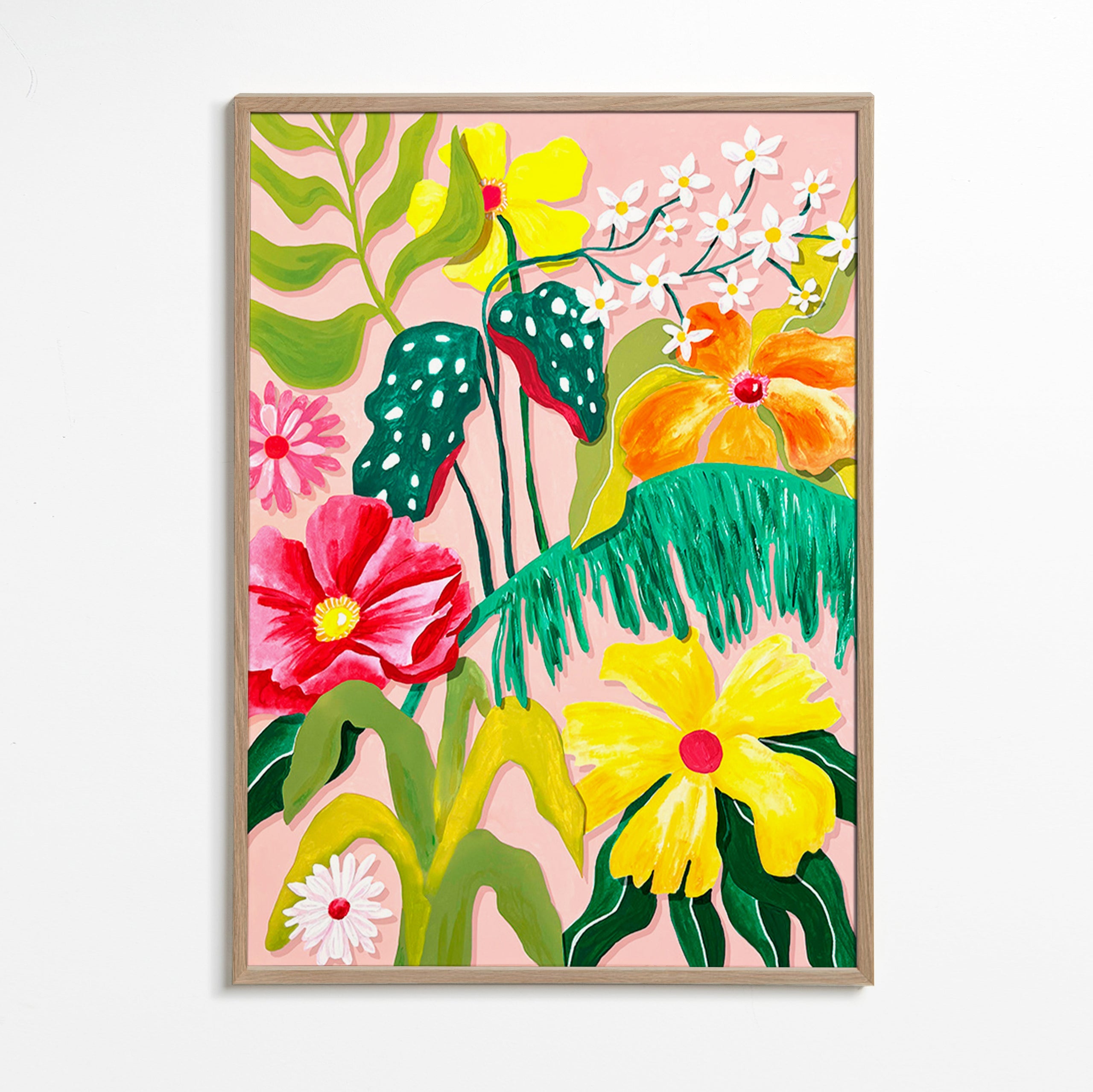 Lámina botánica con flores coloridas – Oak Frame