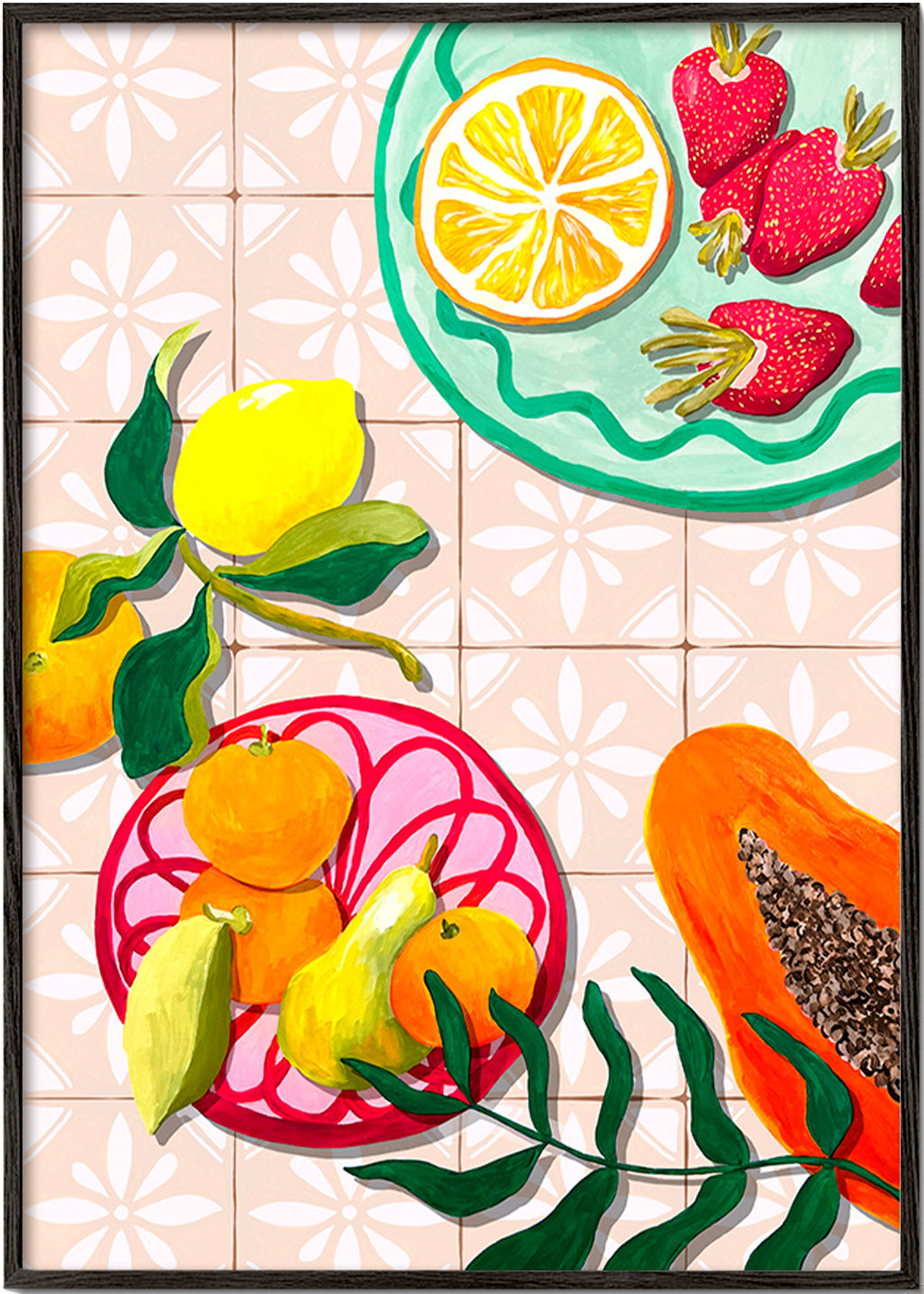 Cuadro de cocina con frutas y cerámica – Black Frame