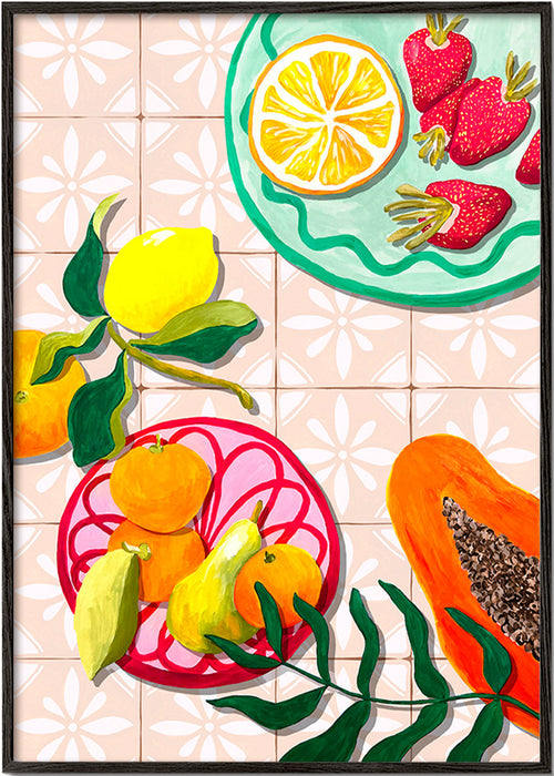 Cuadro de cocina con frutas y cerámica – Black Frame