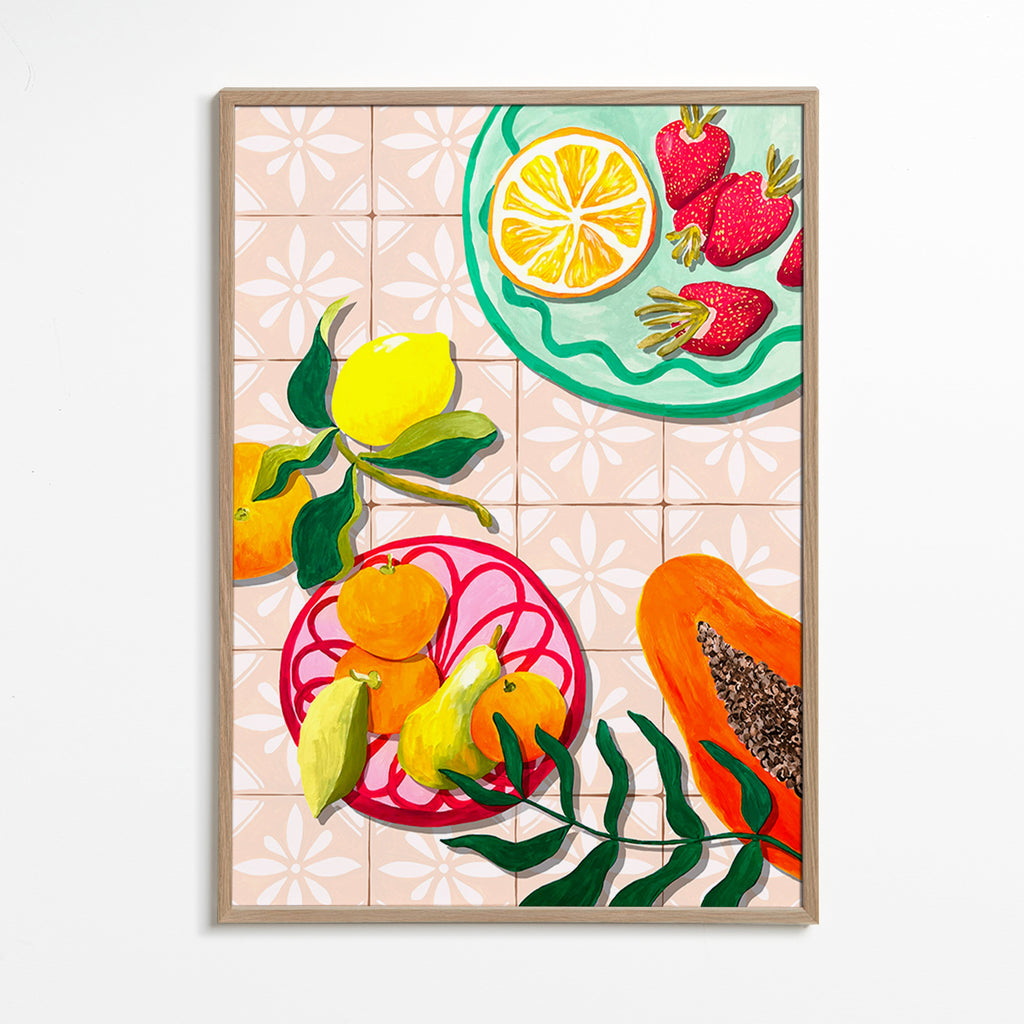 Cuadro de cocina con frutas y cerámica – Oak Frame