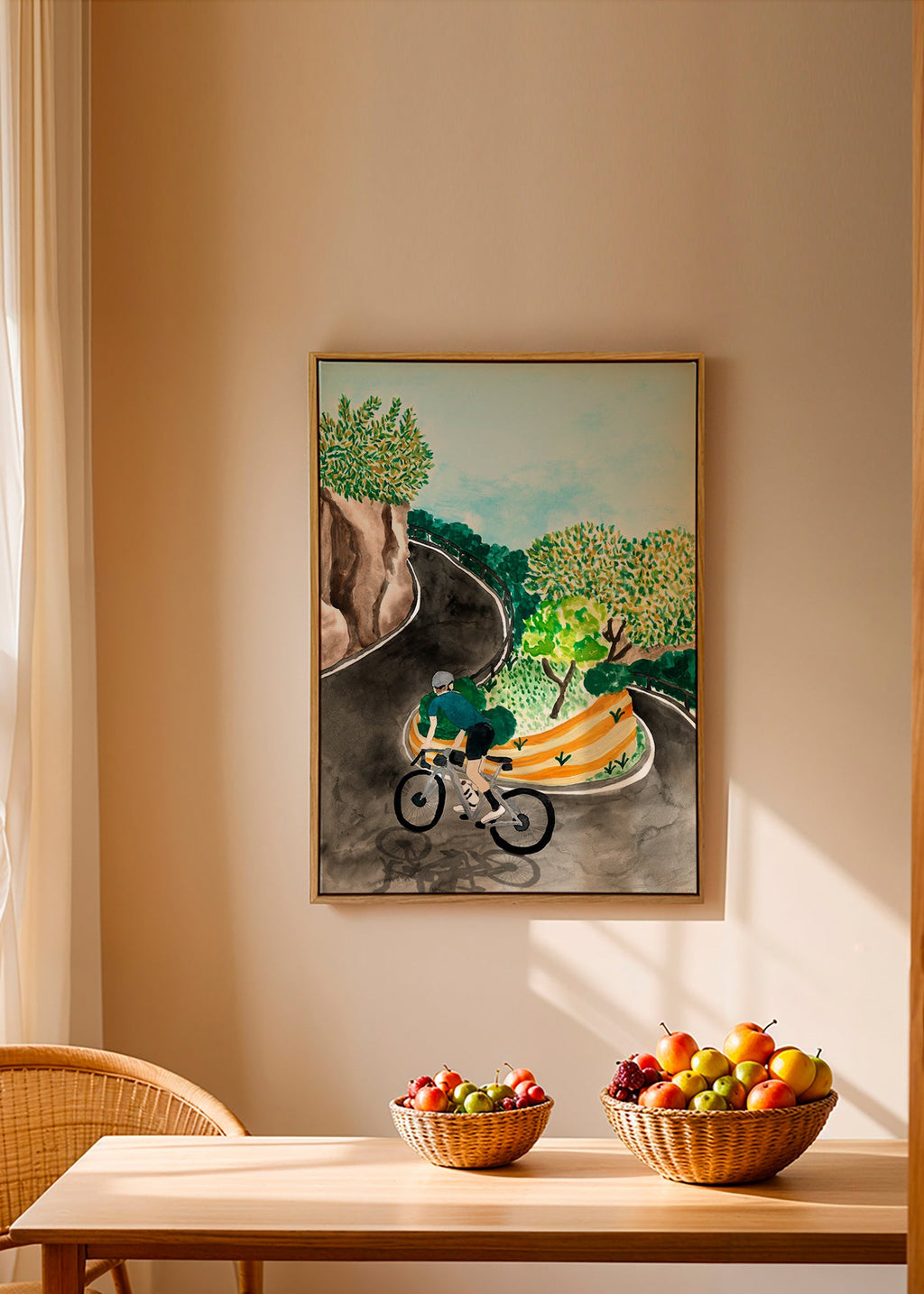 Cuadro de paisaje con ciclista en curva de montaña – Canvas2