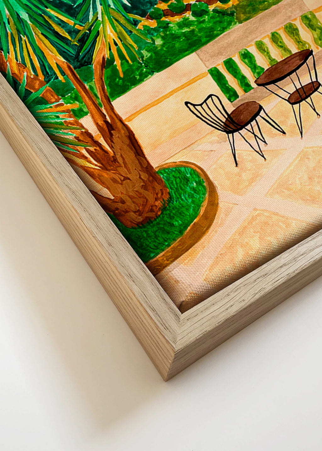 Lámina botánica: terraza mediterránea con palmeras – Canvas detail
