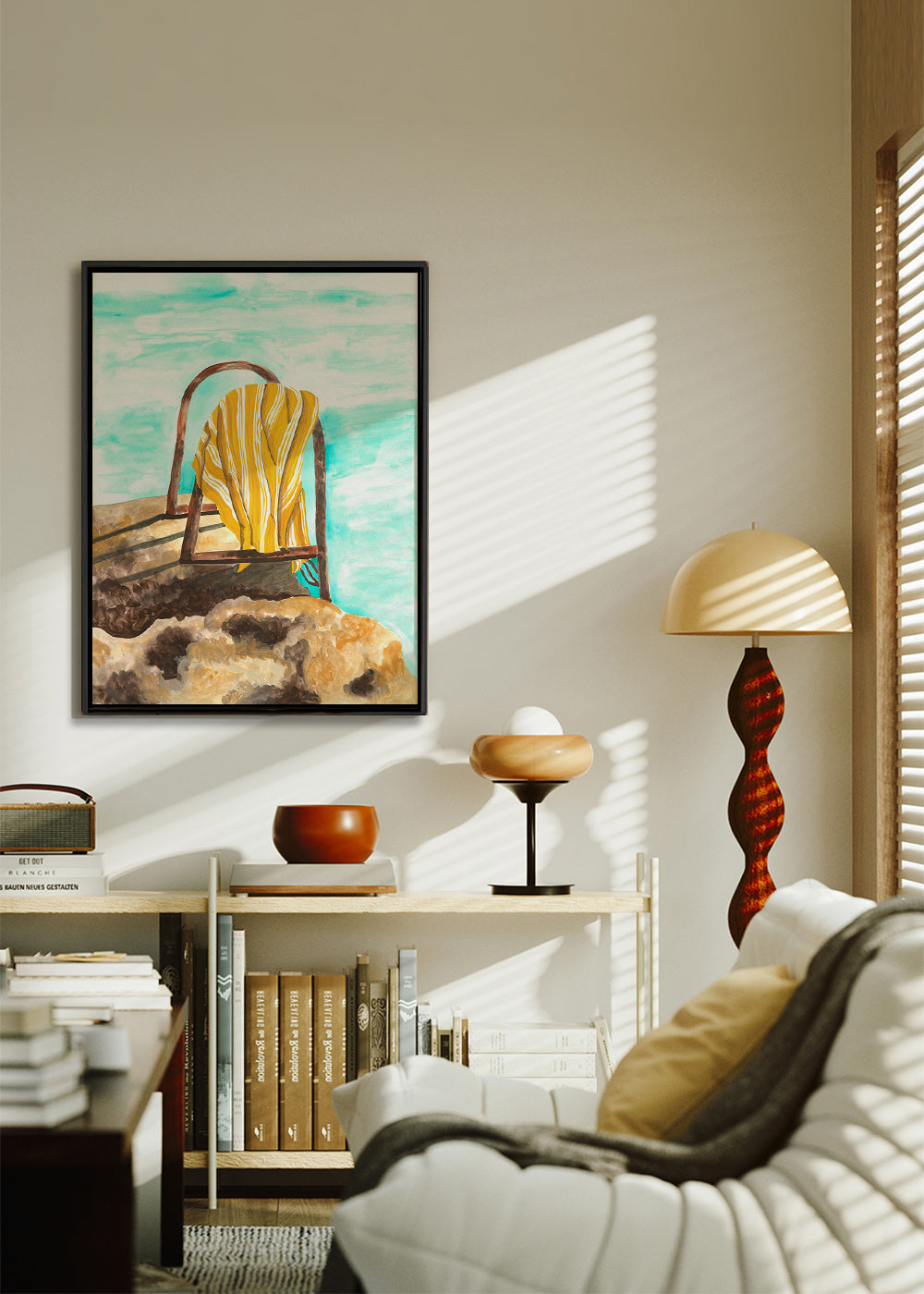 Cuadro de paisaje con escalera y toalla – Canvas2