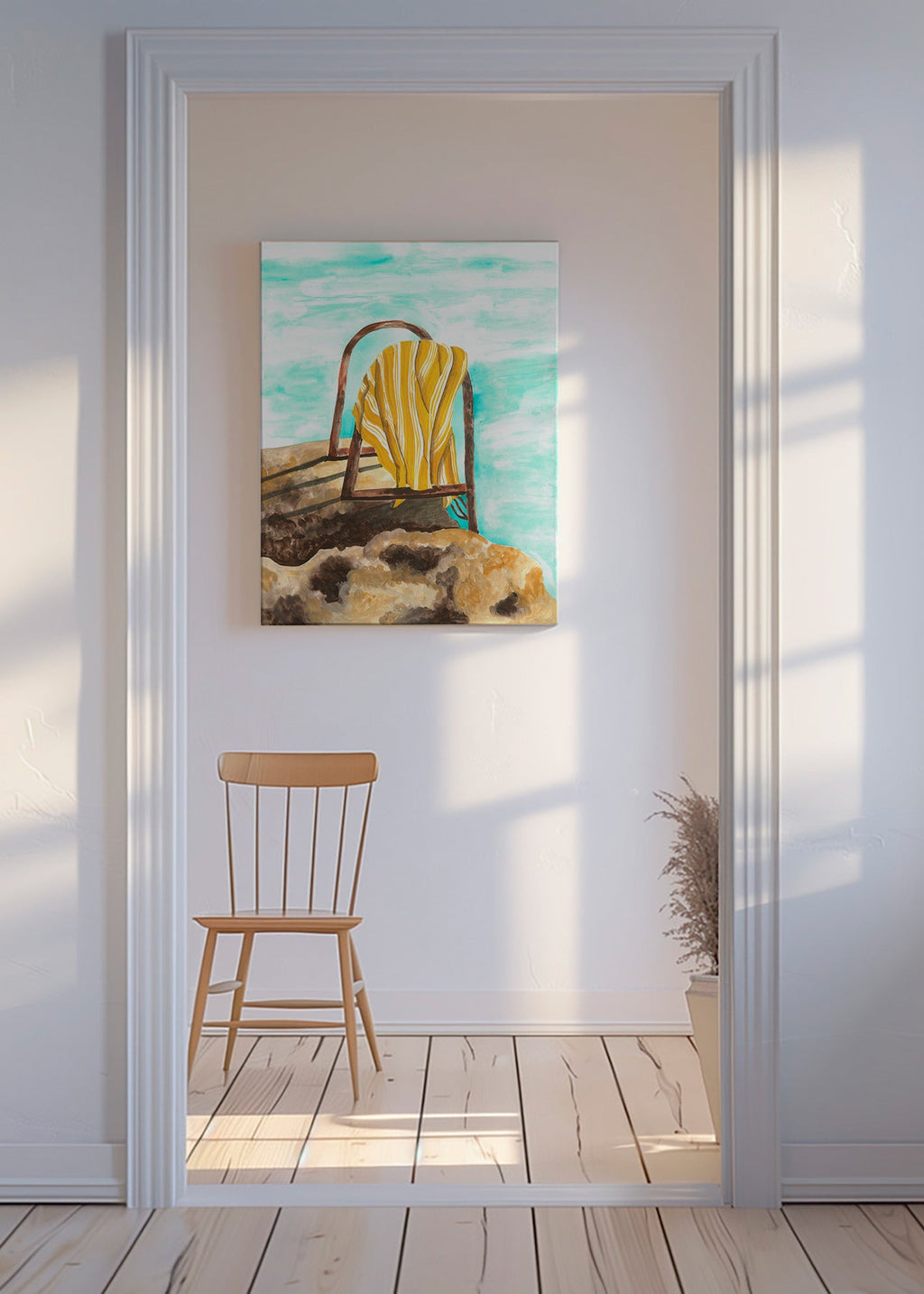 Cuadro de paisaje con escalera y toalla – Canvas