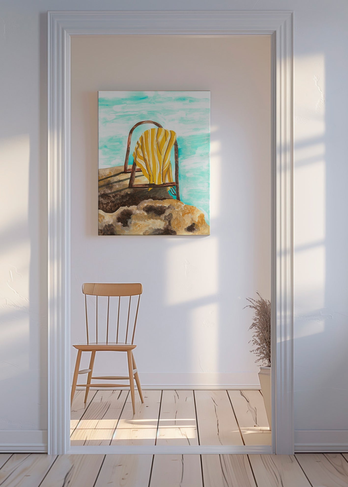 Cuadro de paisaje con escalera y toalla – Canvas