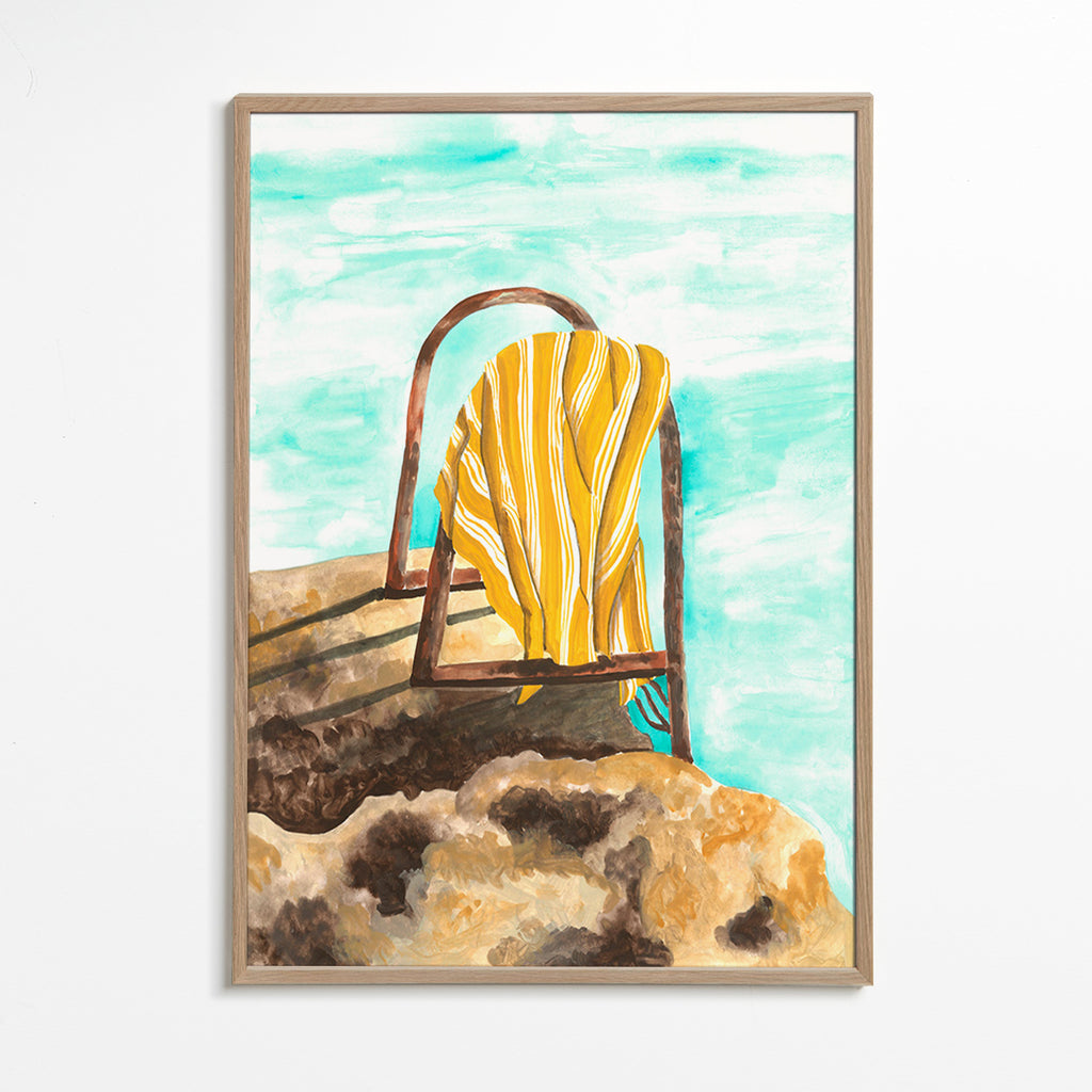 Cuadro de paisaje con escalera y toalla – Oak Frame