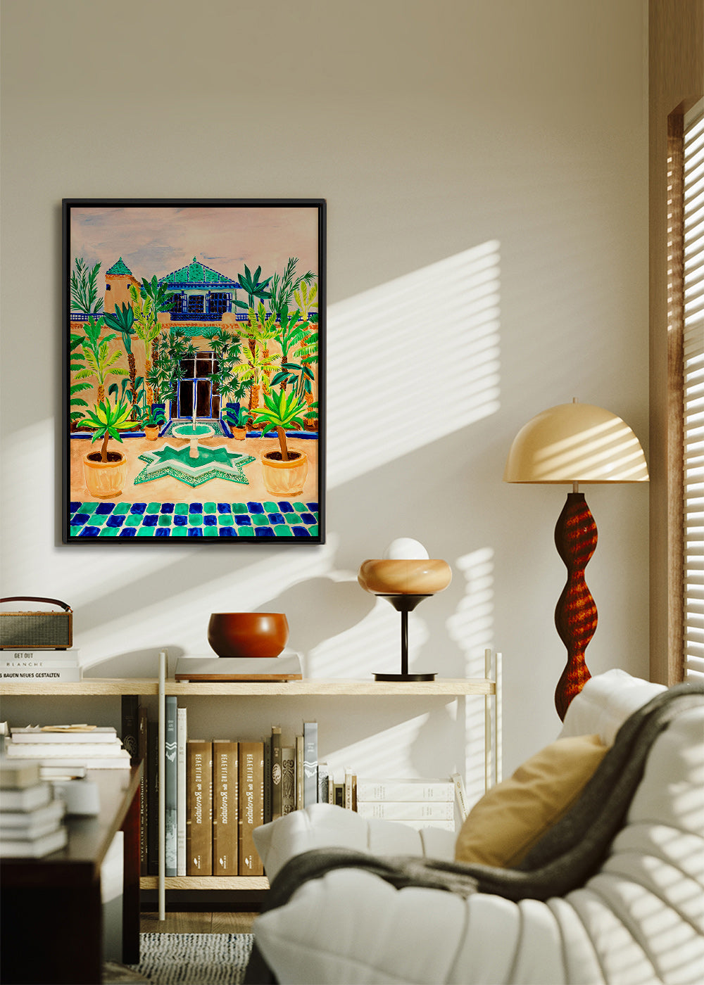 Lámina botánica Jardín con fuente y azulejos – Canvas2