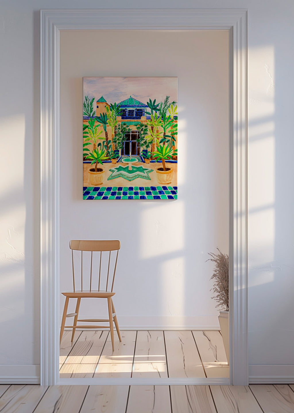 Lámina botánica Jardín con fuente y azulejos – Canvas