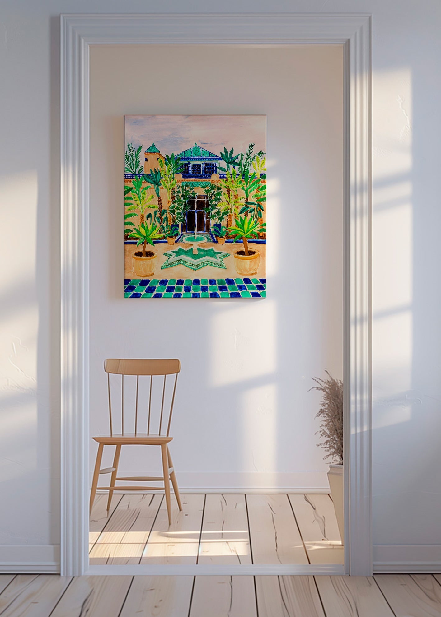 Lámina botánica Jardín con fuente y azulejos – Canvas