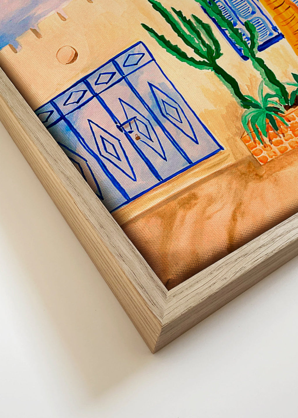 Cuadro de ciudades con calle marroquí y palmera – Canvas detail