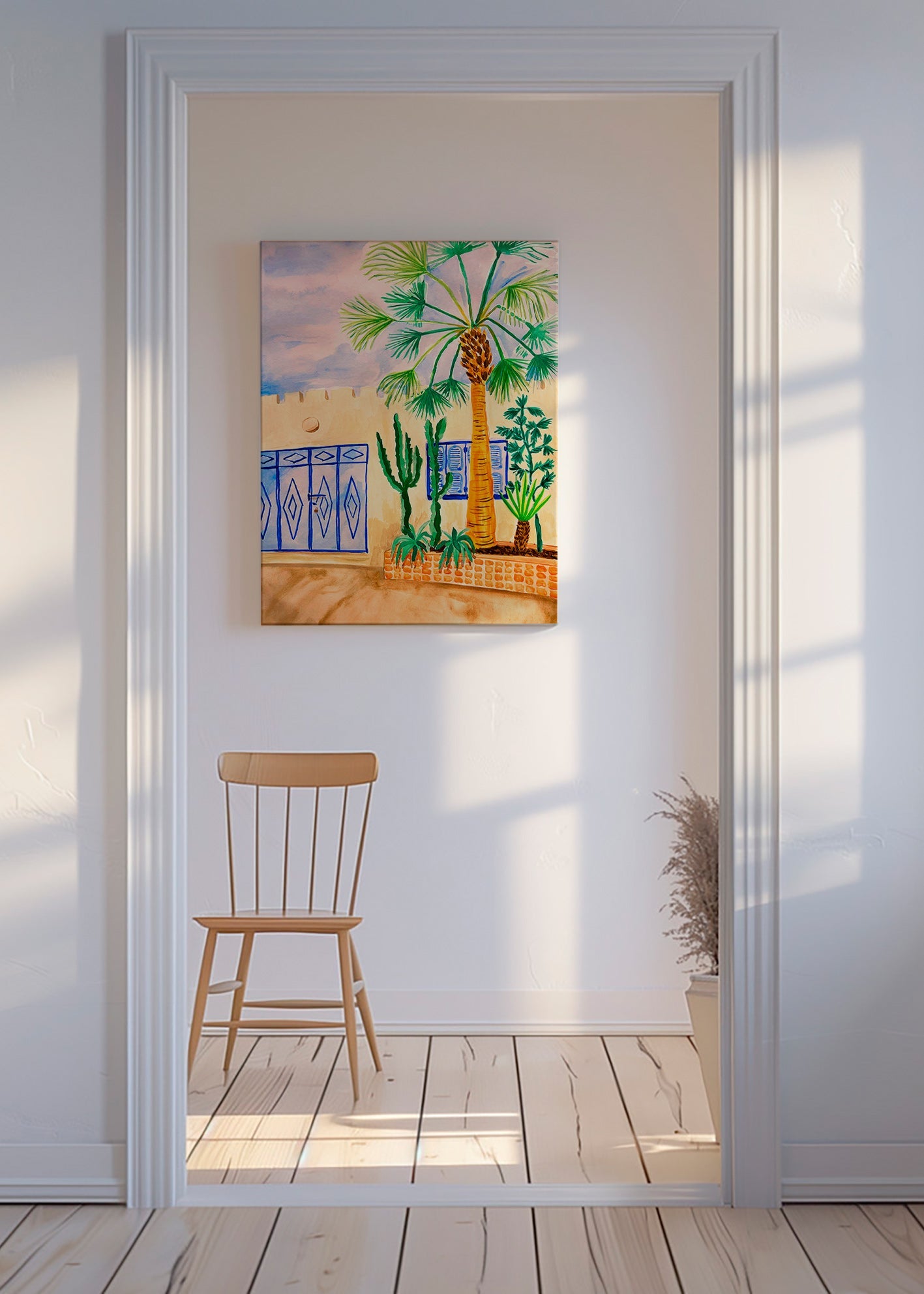 Cuadro de ciudades con calle marroquí y palmera – Canvas