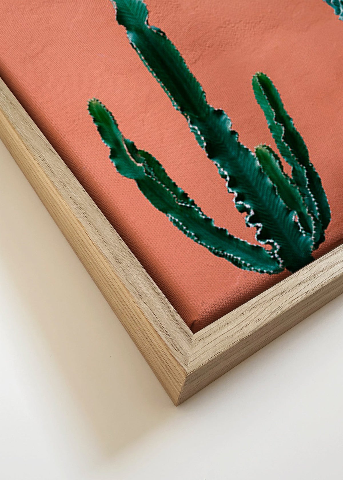 Lámina botánica con cactus sobre pared terracota – Canvas detail