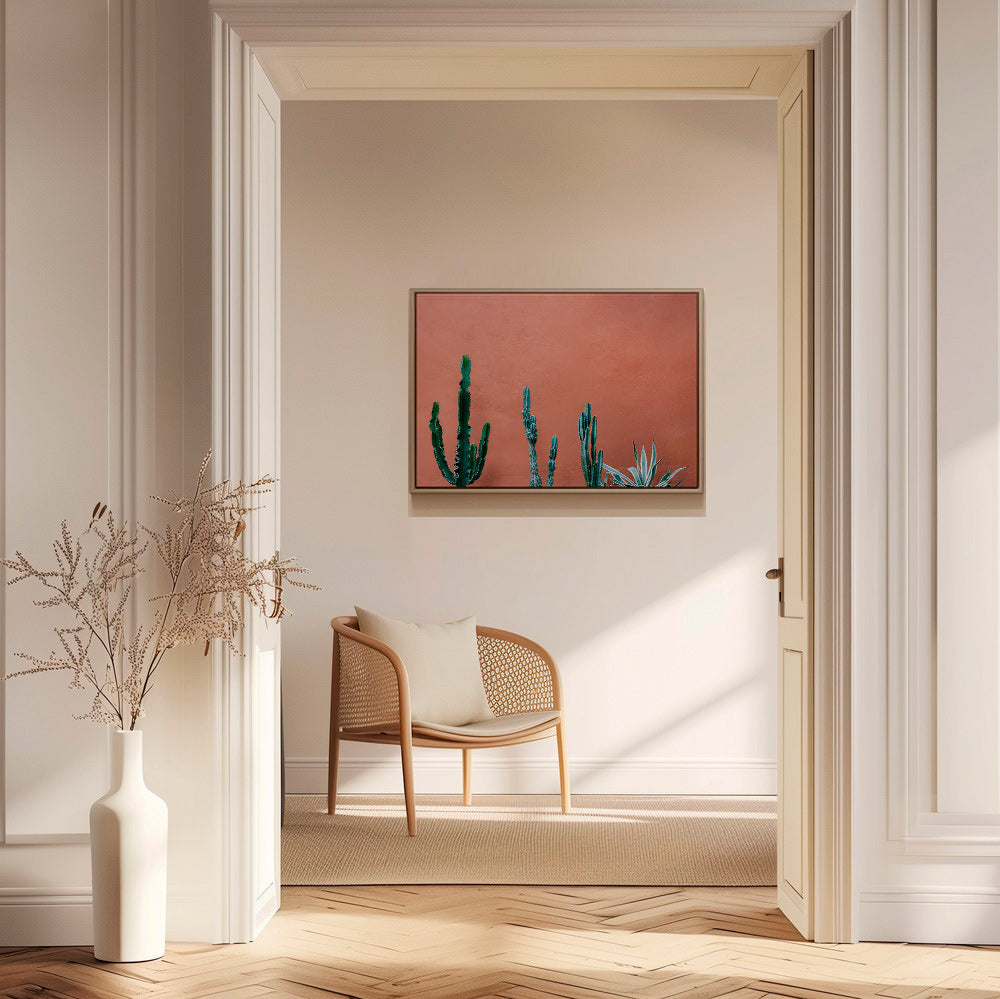 Lámina botánica con cactus sobre pared terracota – Canvas1