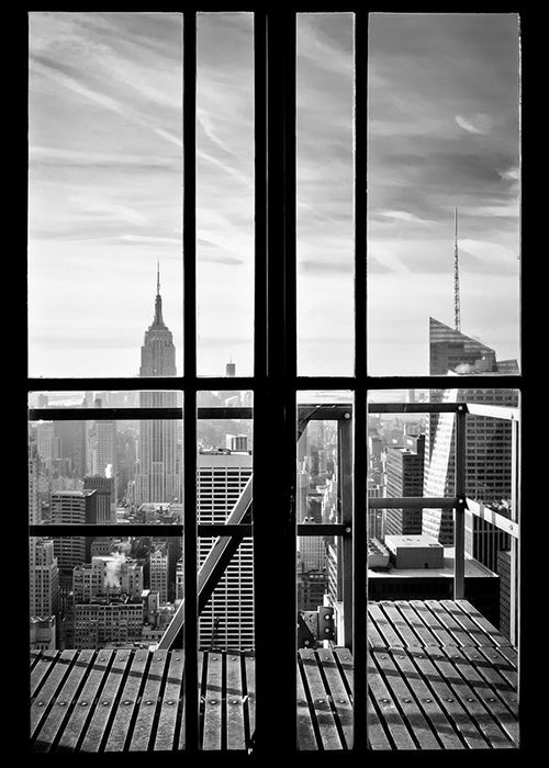 Cuadro de ciudades con vista desde ventana