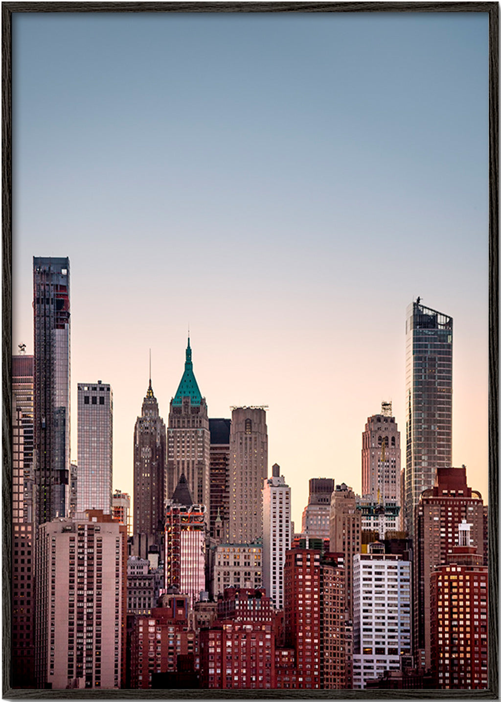 Cuadro de ciudades con skyline al atardecer – Black Frame