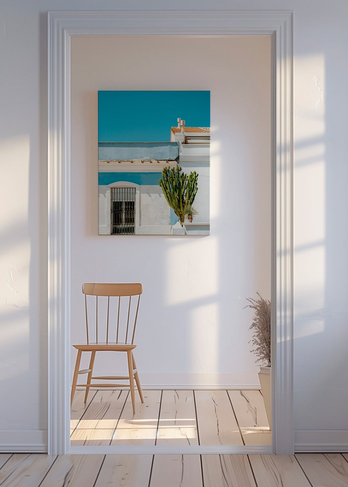Lámina botánica: fachada mediterránea con cactus – Canvas