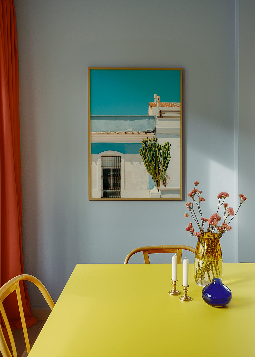 Lámina botánica: fachada mediterránea con cactus – Product3