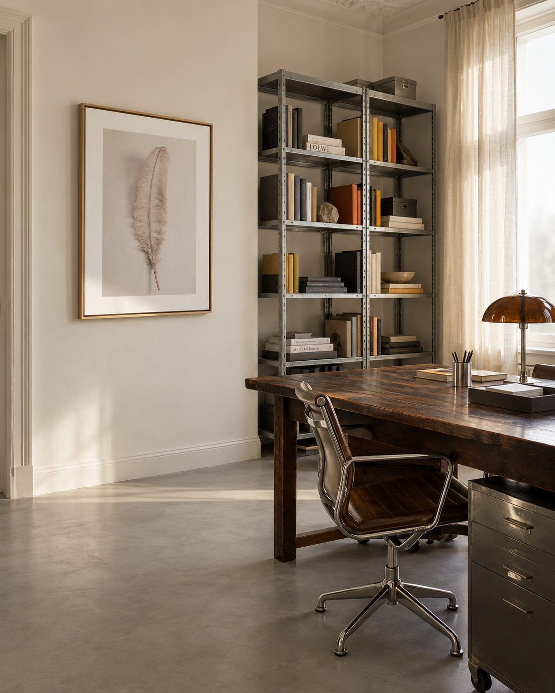 Feather II - Framed canvas in an interior