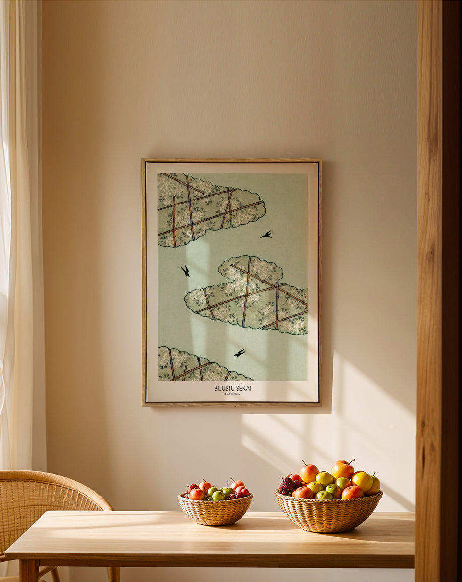 Green Sky - Framed canvas in an interior