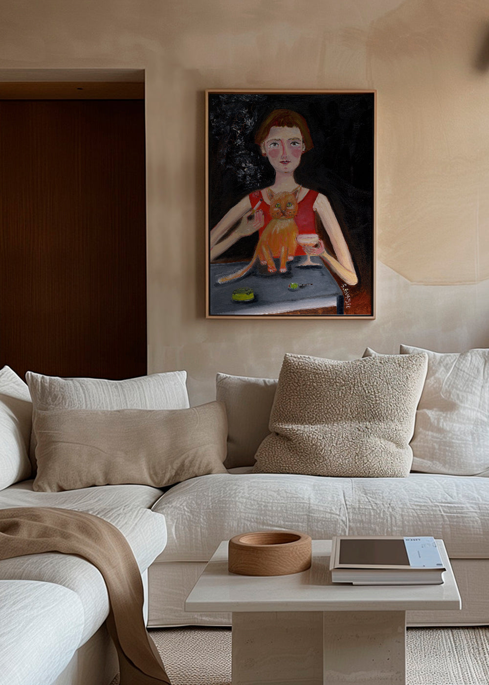 Vintage woman with cocktail and cat