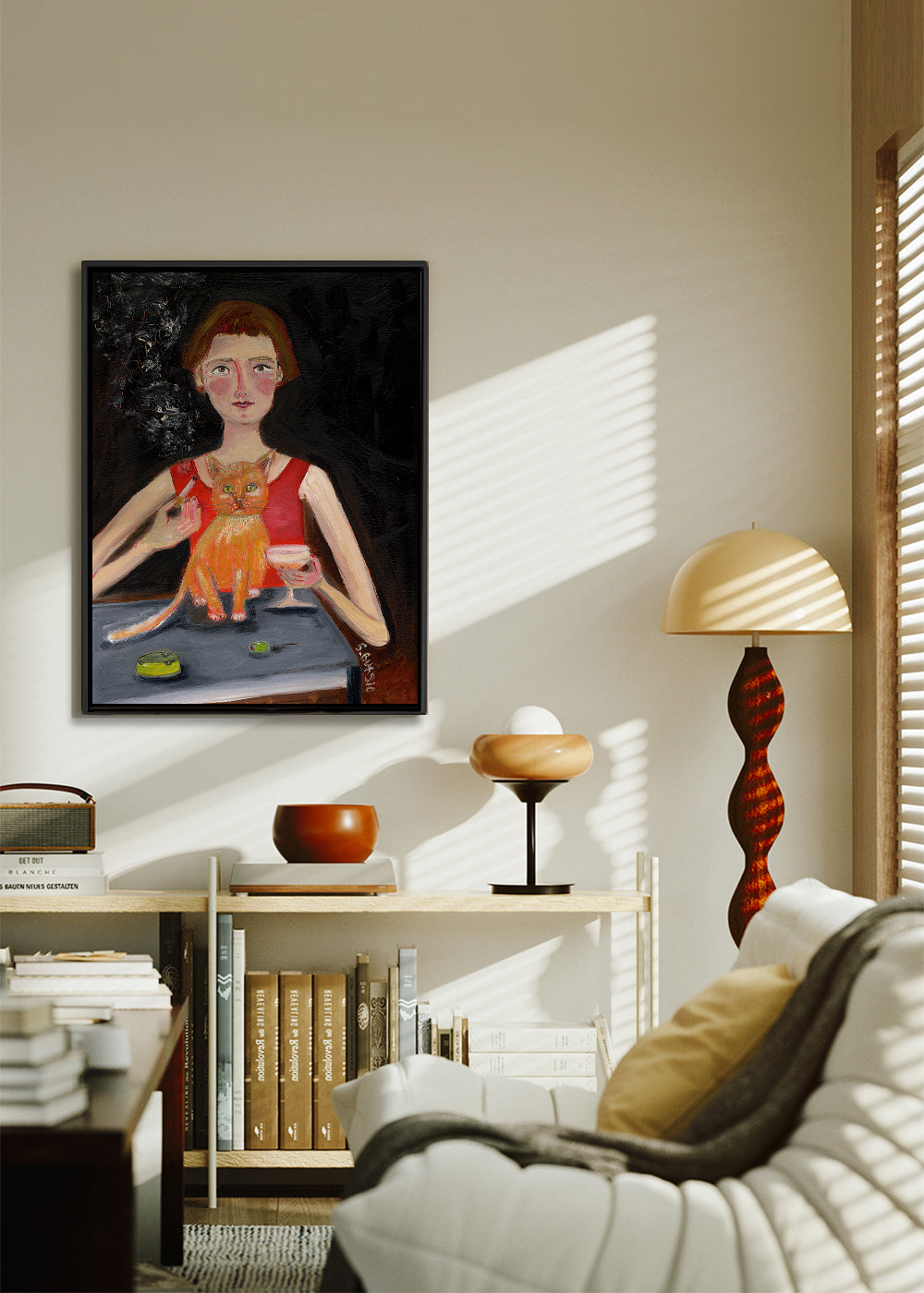 Vintage woman with cocktail and cat - Sharyn Bursic