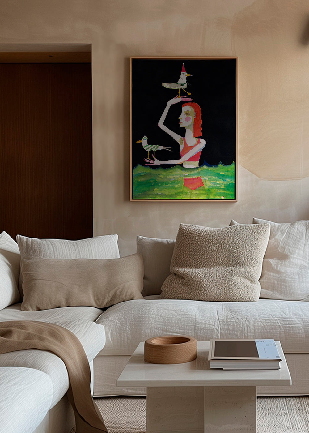 Swimming Lady with birds