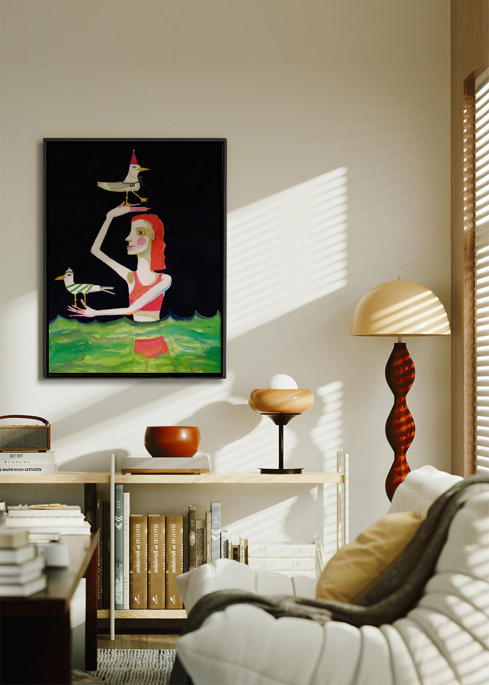 Swimming Lady with birds