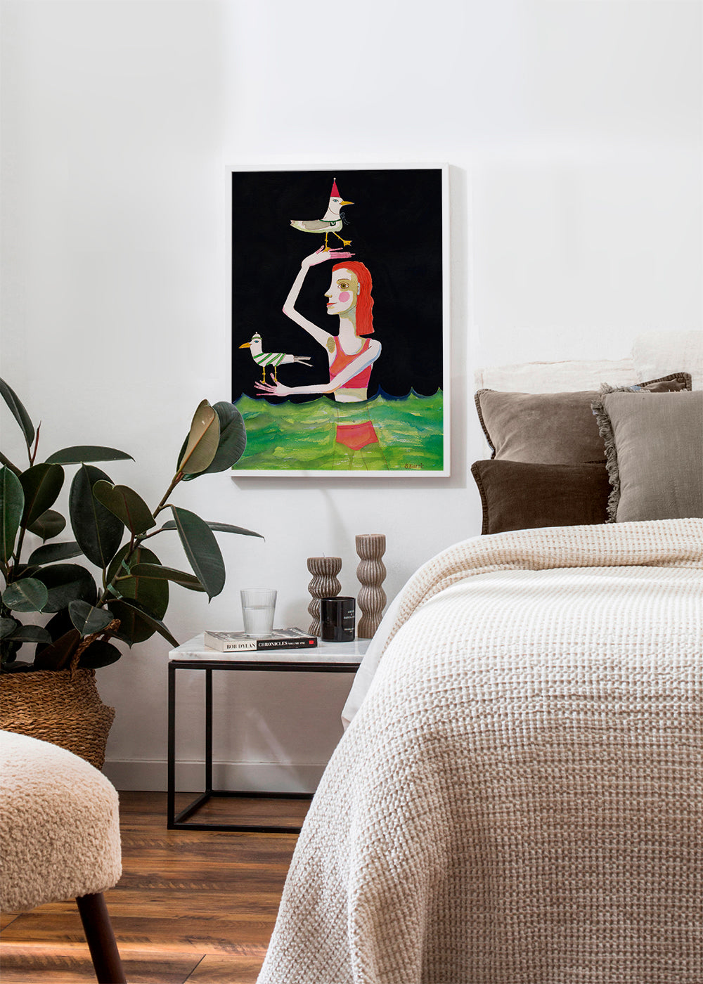 Swimming Lady with birds