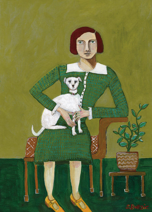 Vintage Lady with her white dog