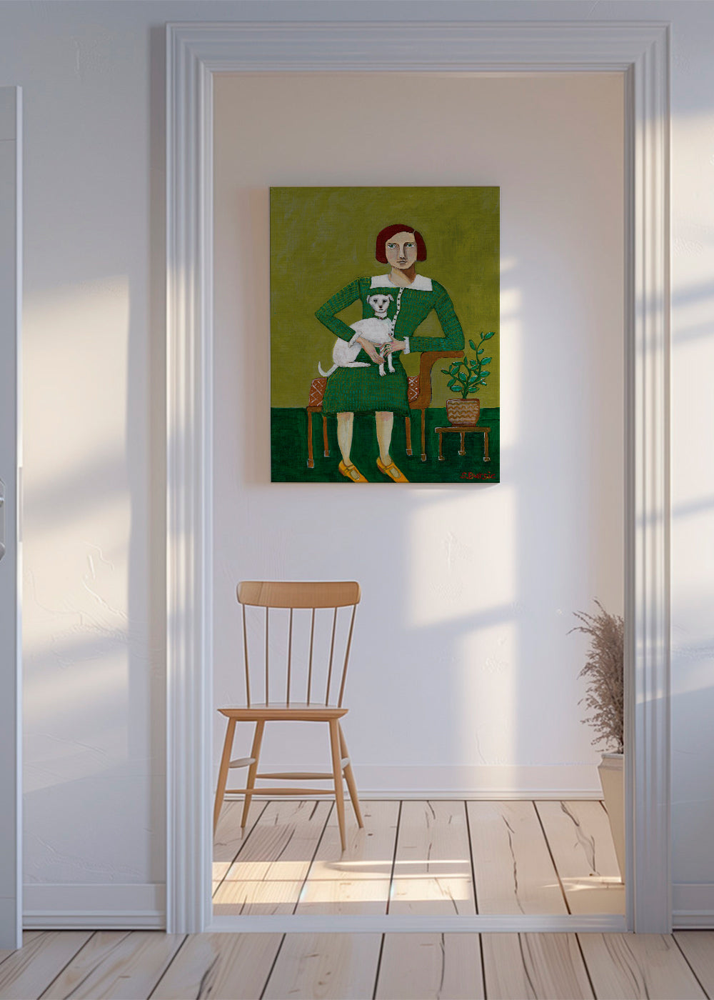 Vintage Lady with her white dog