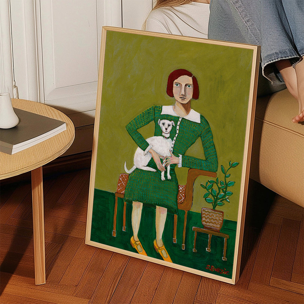 Vintage Lady with her white dog