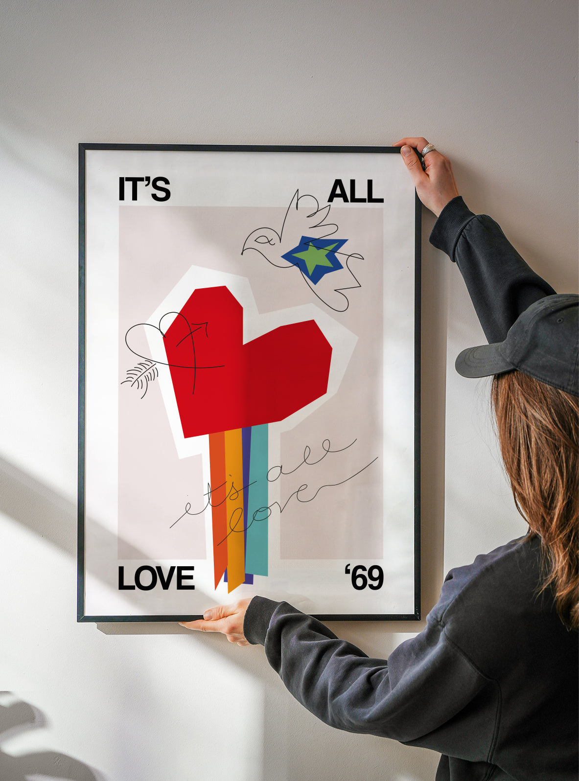 It's All Love '69 Heart Greige - Framed poster detail