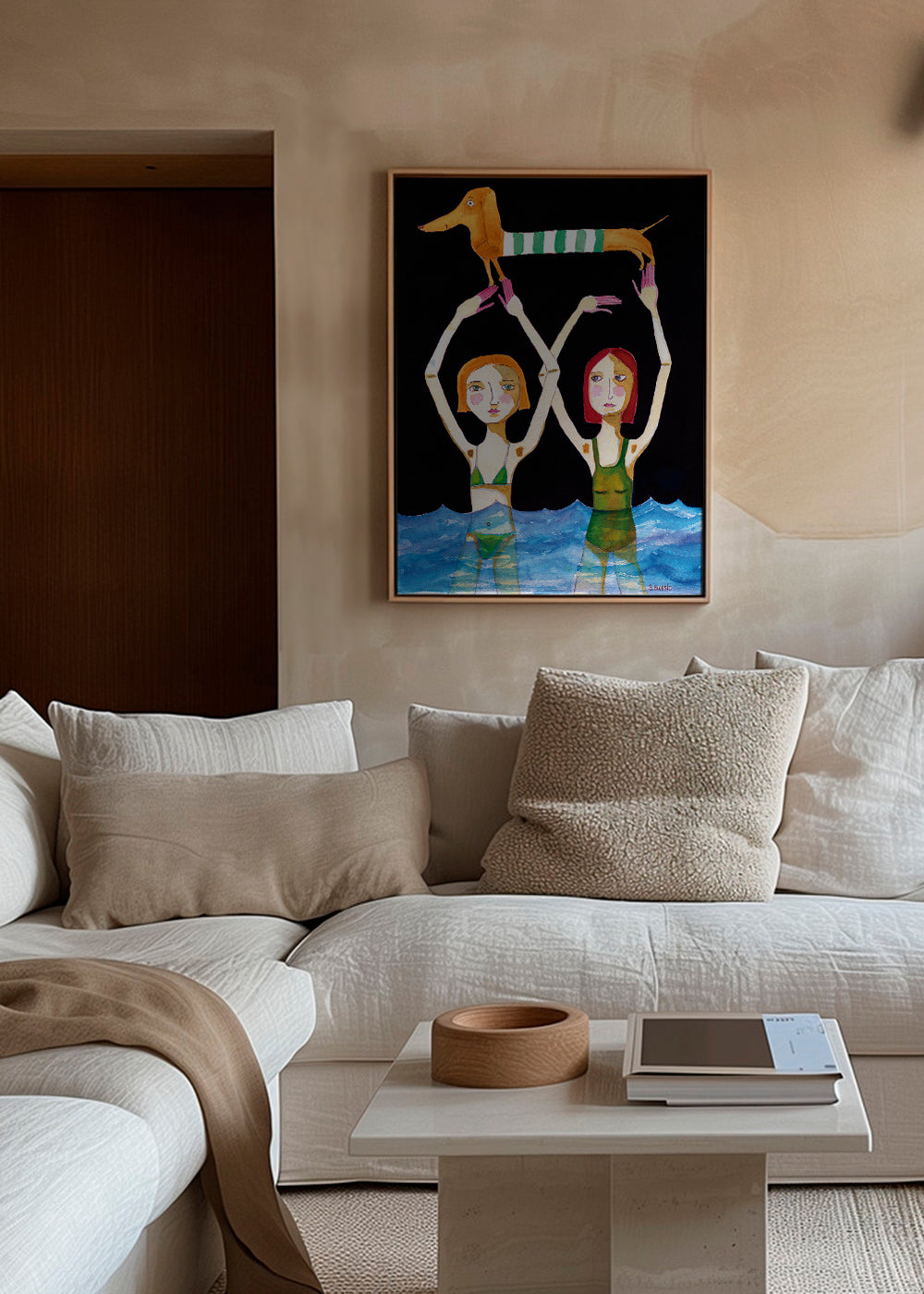 Swimming Girls with Sausage Dog