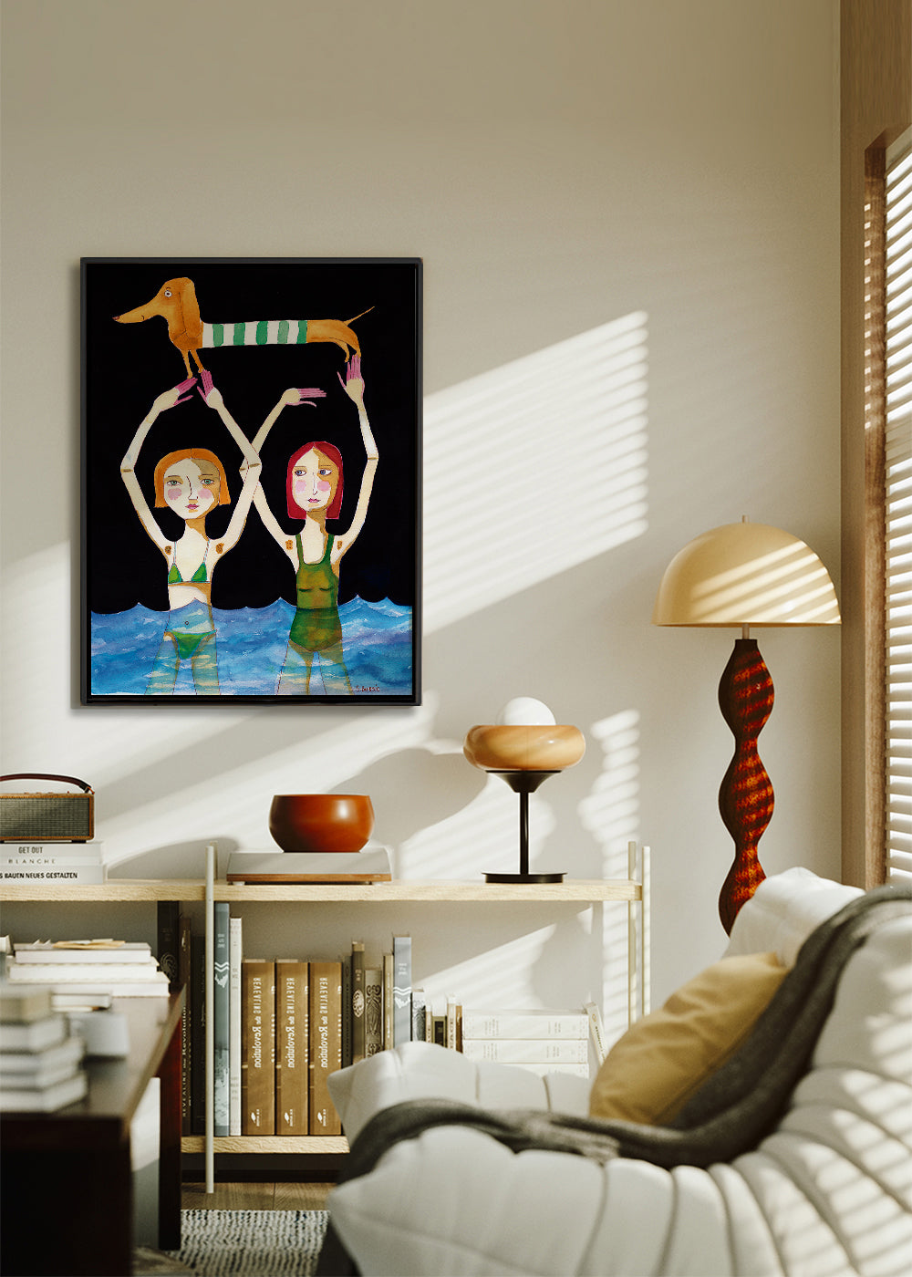 Swimming Girls with Sausage Dog