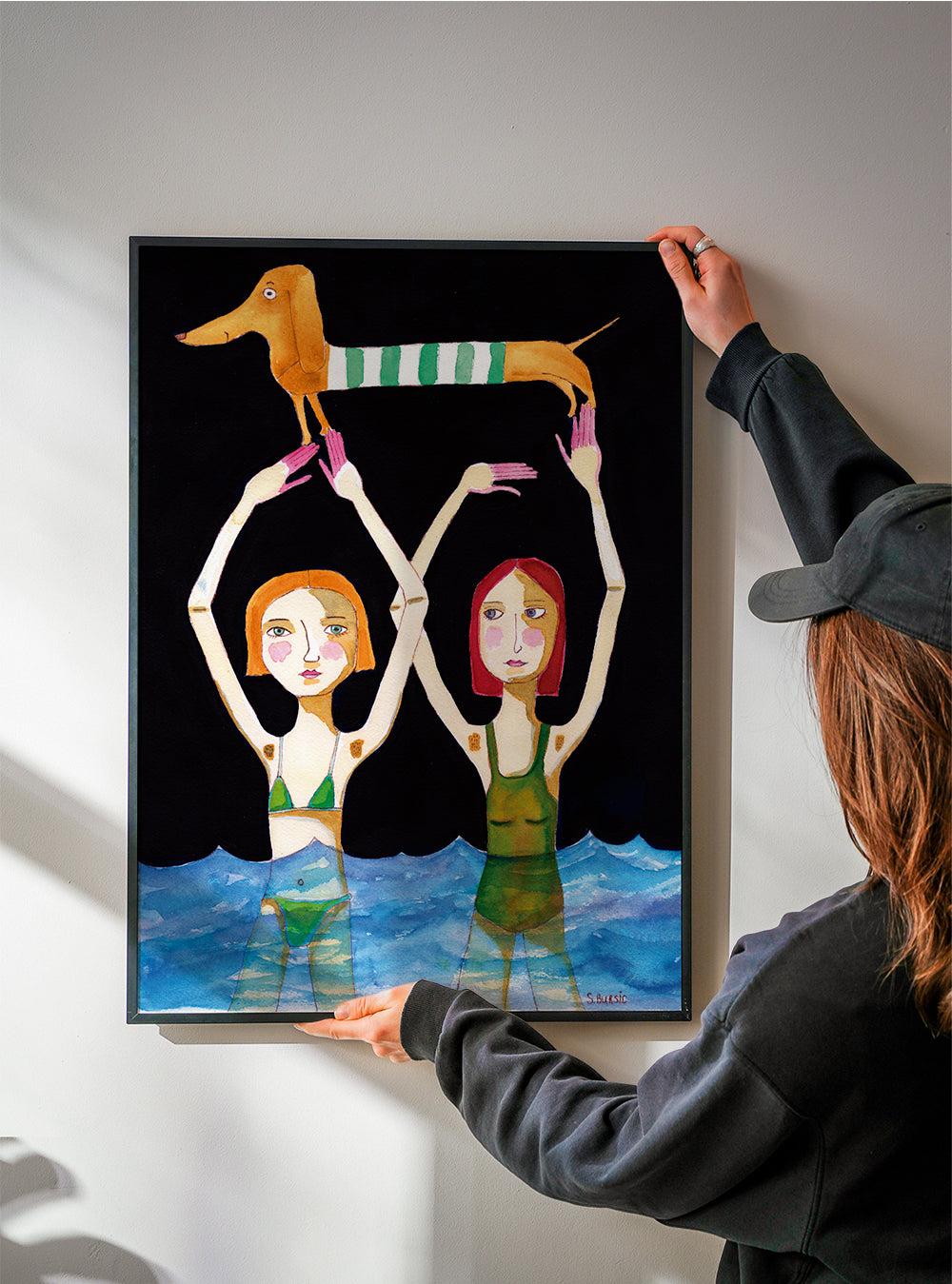 Swimming Girls with Sausage Dog