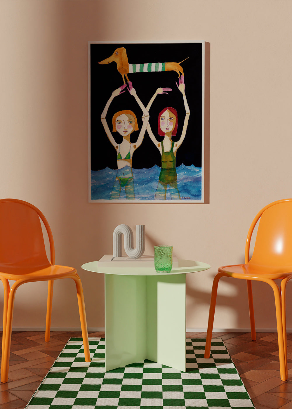 Swimming Girls with Sausage Dog