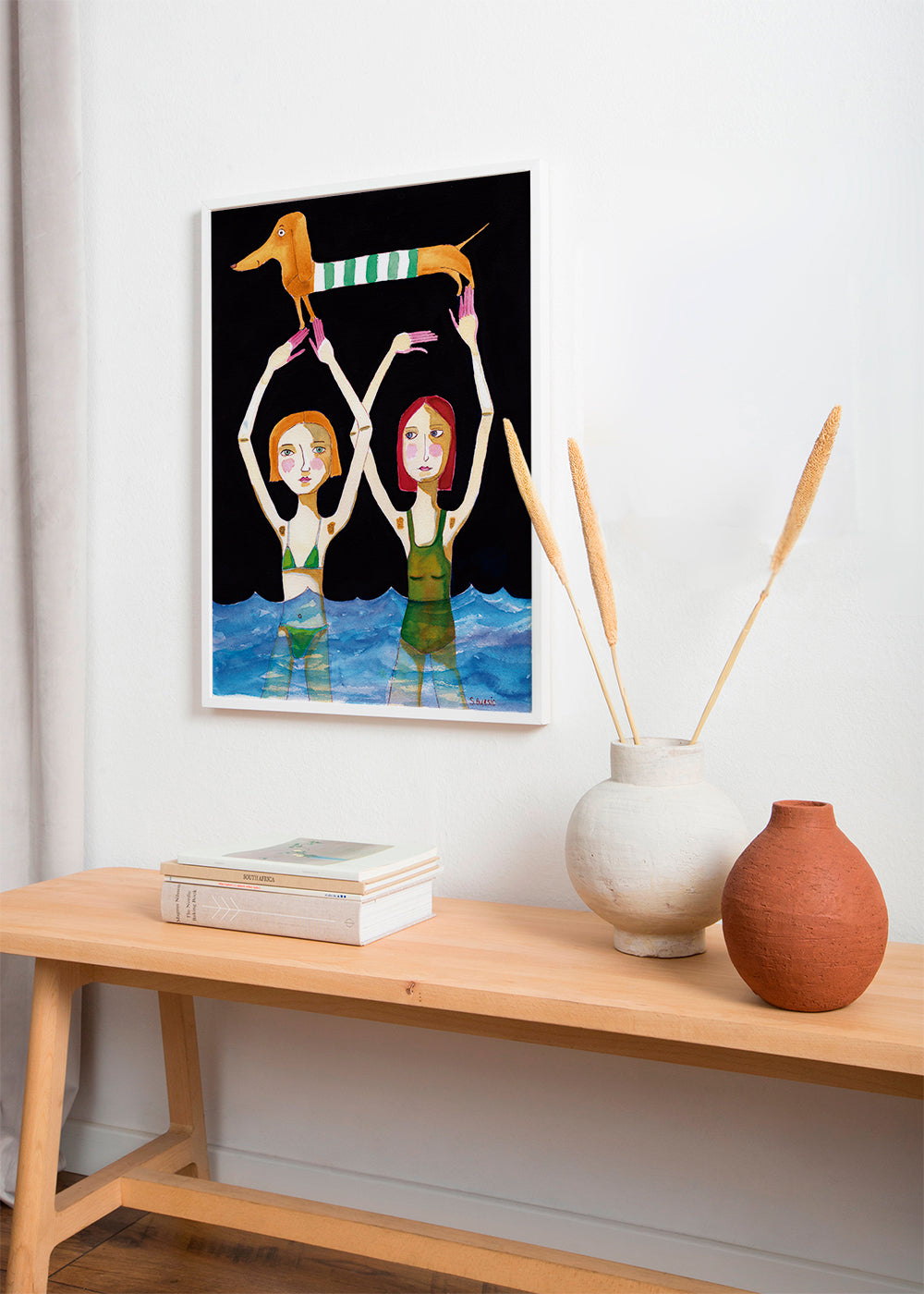 Swimming Girls with Sausage Dog