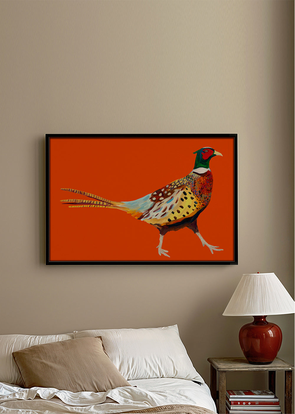 Strutting Pheasant On Orange