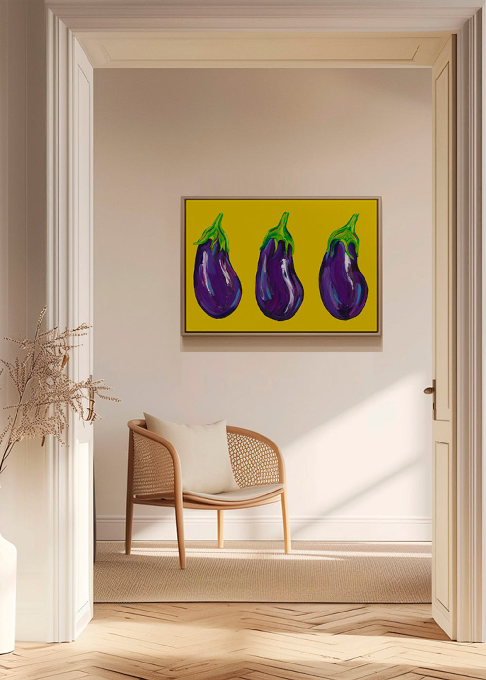 Aubergines On Yellow