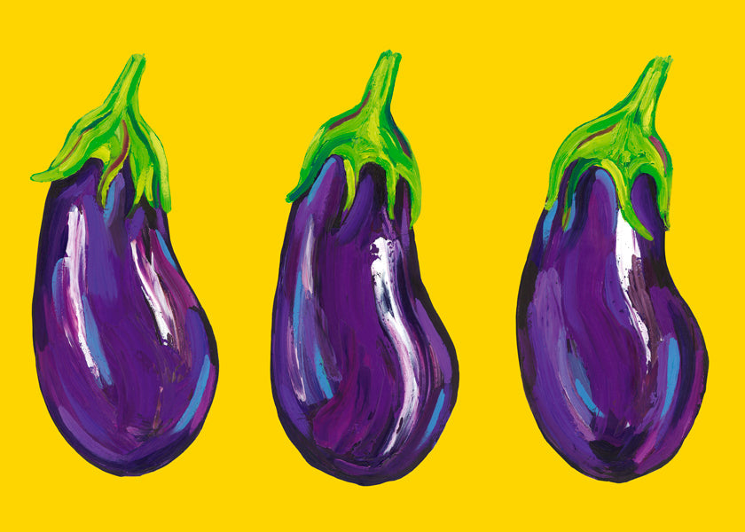 Aubergines On Yellow
