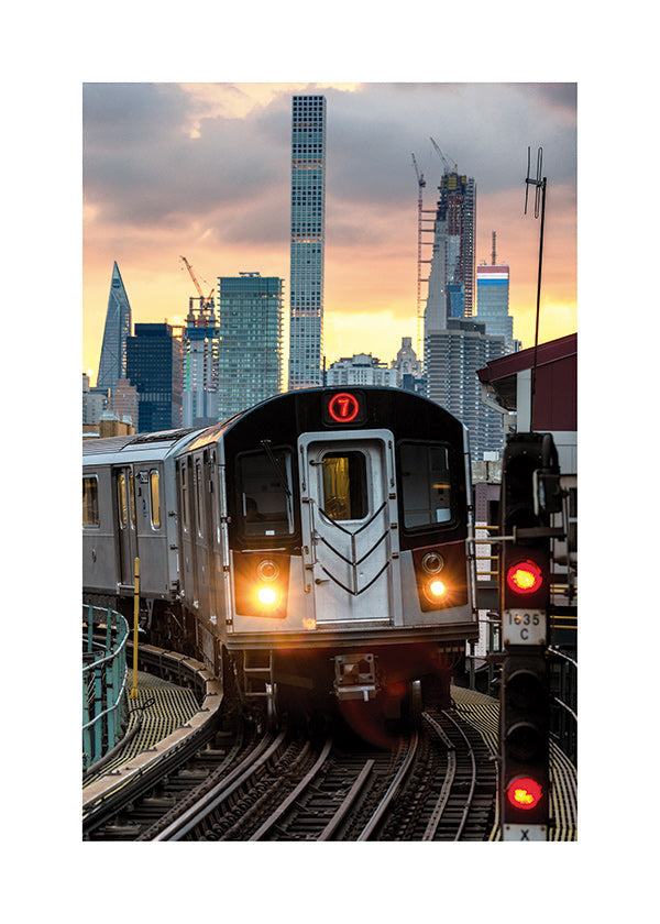 Cuadro de ciudades: Metro 7 de Nueva York al atardecer