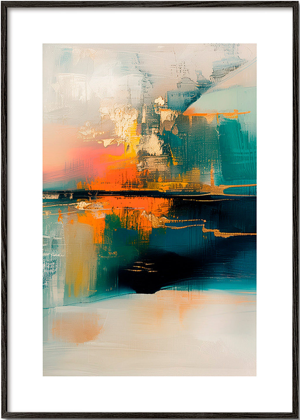 Cuadro abstracto con reflejos acuáticos – Black Frame