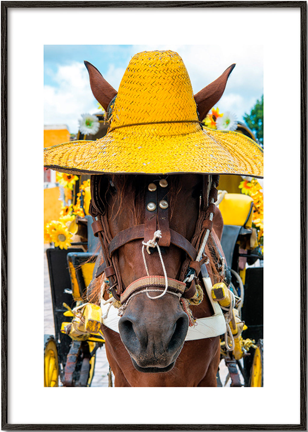 Cuadro de caballo con sombrero amarillo – Black Frame