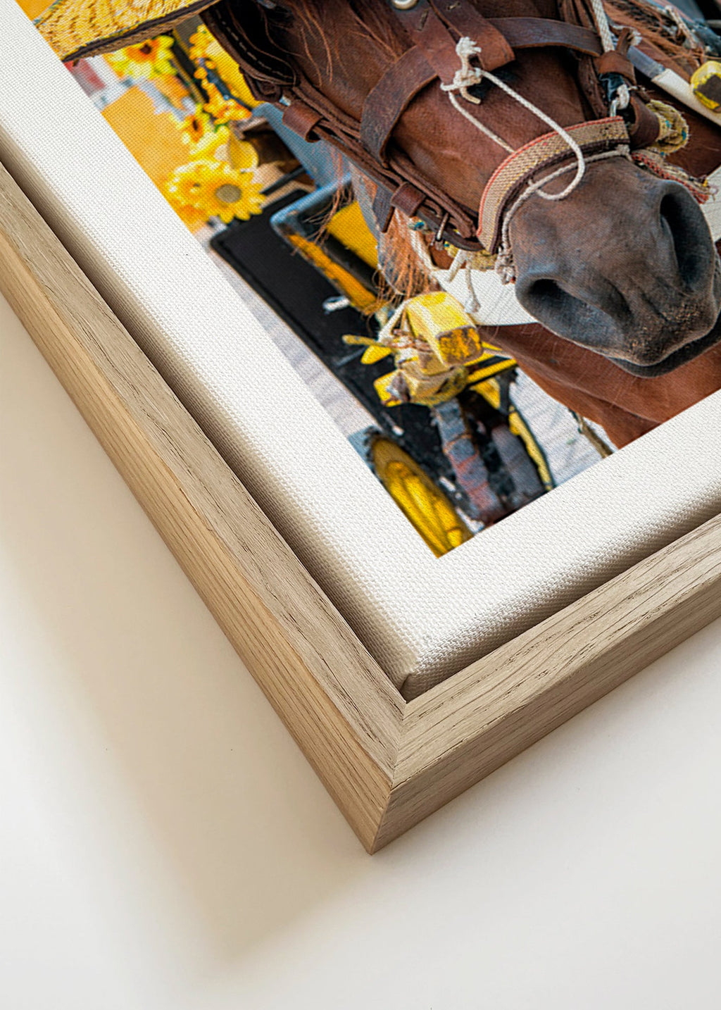 Cuadro de caballo con sombrero amarillo – Canvas detail