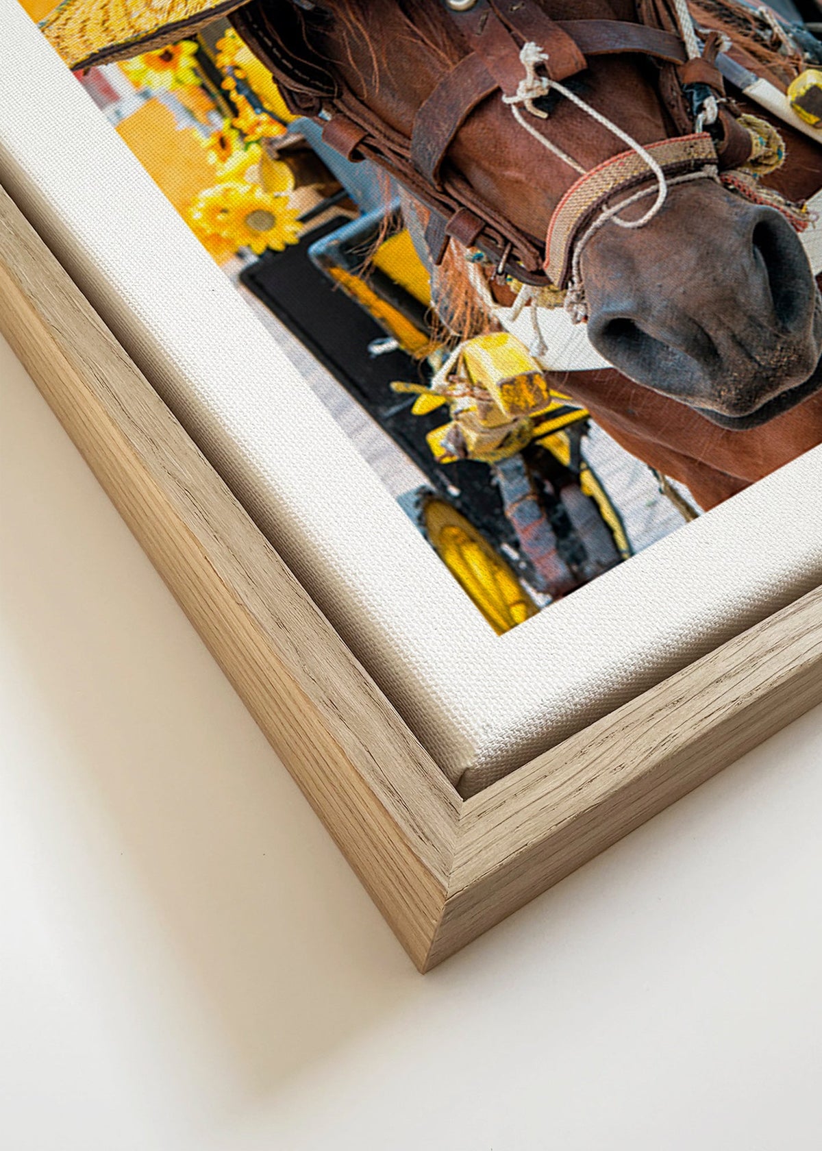 Cuadro de caballo con sombrero amarillo – Canvas detail