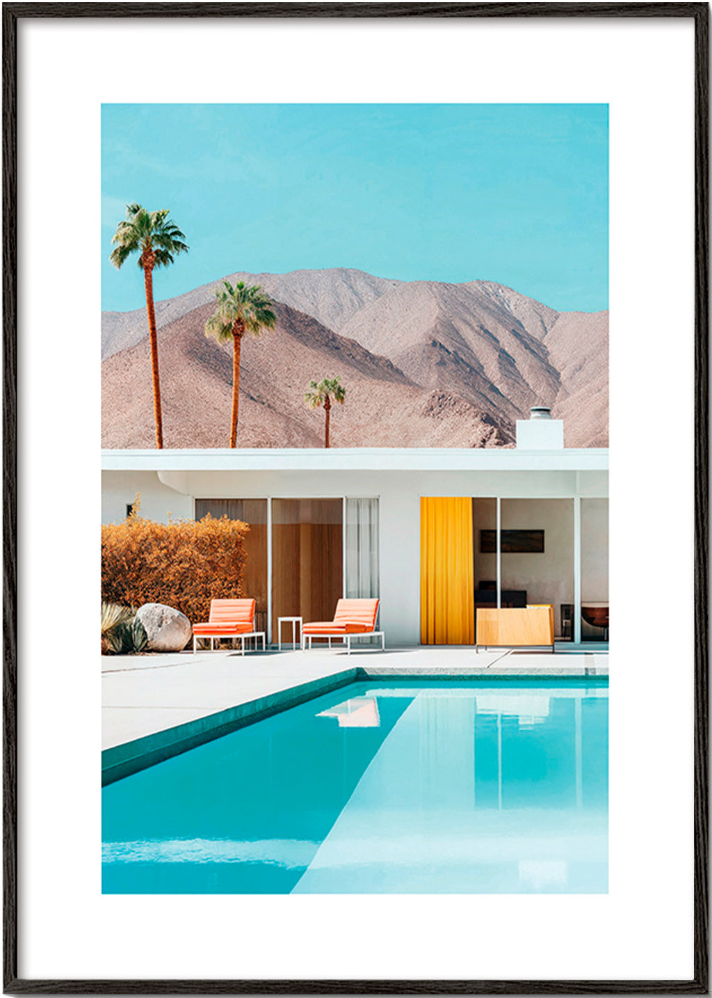 Cuadro de paisaje con piscina y palmeras – Black Frame